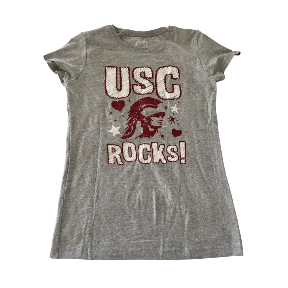 USC Trojans Youth Girls Gray Short Sleeve T Shirt L‎ 16 18 USC Rocks Graphic Tee